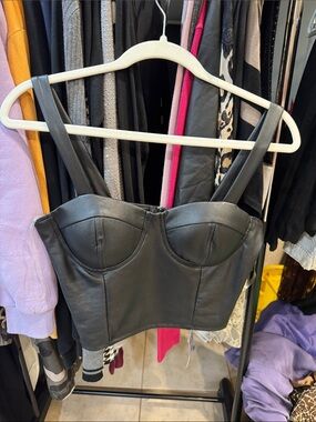 Black Faux Leather Bustier Crop Top